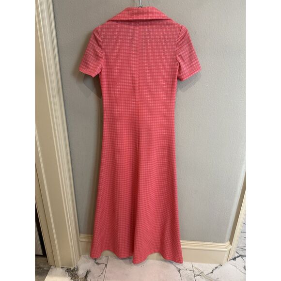 Vtg 60s/70s Handmade Pink Geometric Knit Maxi Dress, Collar, Short Sleeve S/M - Picture 4 of 16